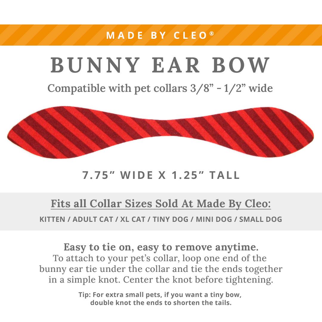 Cat Collar & Bunny Ear Bow Set - "Festive Cranberry" - Candy Striped Red Cat Collar w/ Matching Bunny Bow Tie / Christmas, Holiday, Valentine's Day / Cat, Kitten + Small Dog Sizes