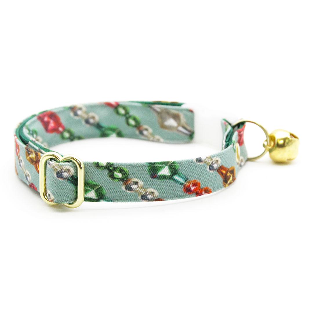 Cat Collar & Bunny Ear Bow Set - "Glittering Garland" - Jeweled Mint Vintage String Beads Cat Collar w/ Matching Bunny Bow Tie / Christmas, Holiday, Roaring 20s / Cat, Kitten + Small Dog Sizes