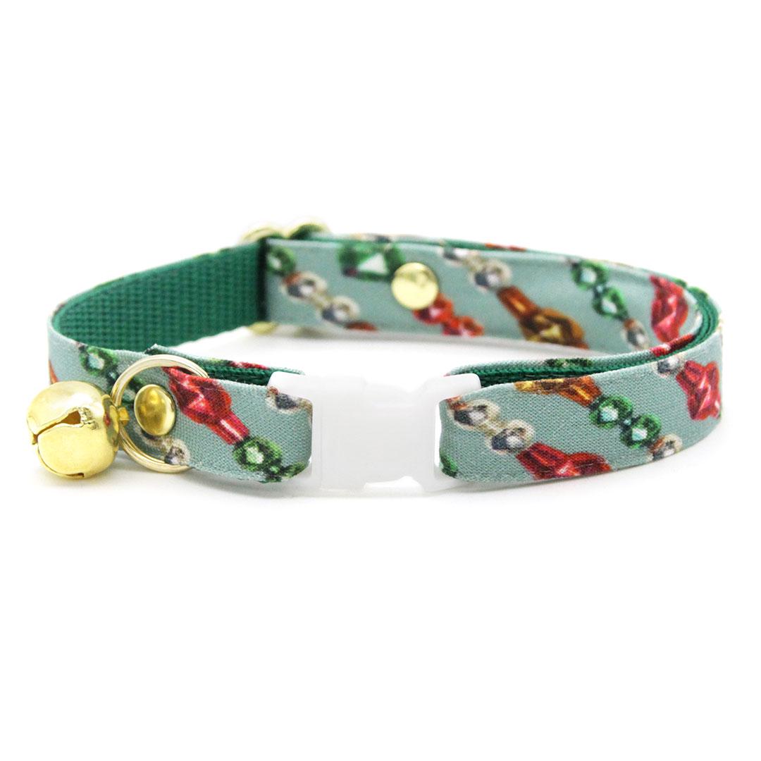 Cat Collar & Bunny Ear Bow Set - "Glittering Garland" - Jeweled Mint Vintage String Beads Cat Collar w/ Matching Bunny Bow Tie / Christmas, Holiday, Roaring 20s / Cat, Kitten + Small Dog Sizes