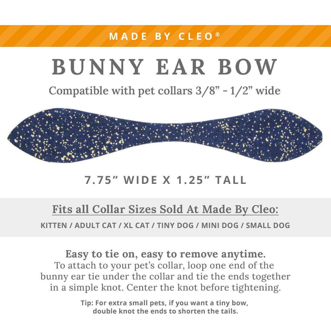 Cat Collar & Bunny Ear Bow Set - "Starry Night" - Blue & Gold Night Sky Cat Collar w/ Matching Bunny Bow Tie / Wedding, Winter, Solstice, Space, Stars, Hanukkah /  Cat, Kitten + Small Dog Sizes