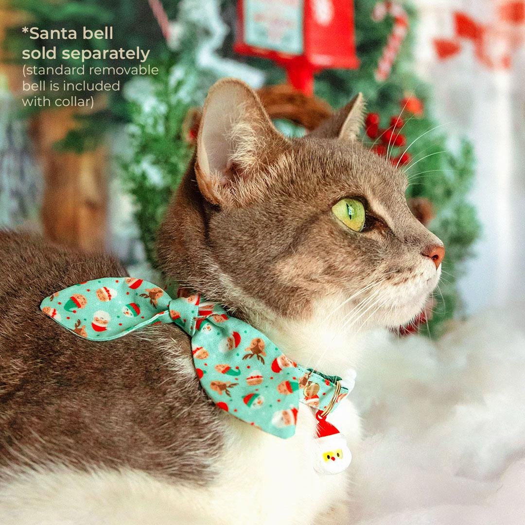 Cat Collar & Bunny Ear Bow Set - "Dear Santa" - Elf, Reindeer Santa Cat Collar w/ Matching Bunny Bow Tie / Christmas, Holiday / Cat, Kitten + Small Dog Sizes