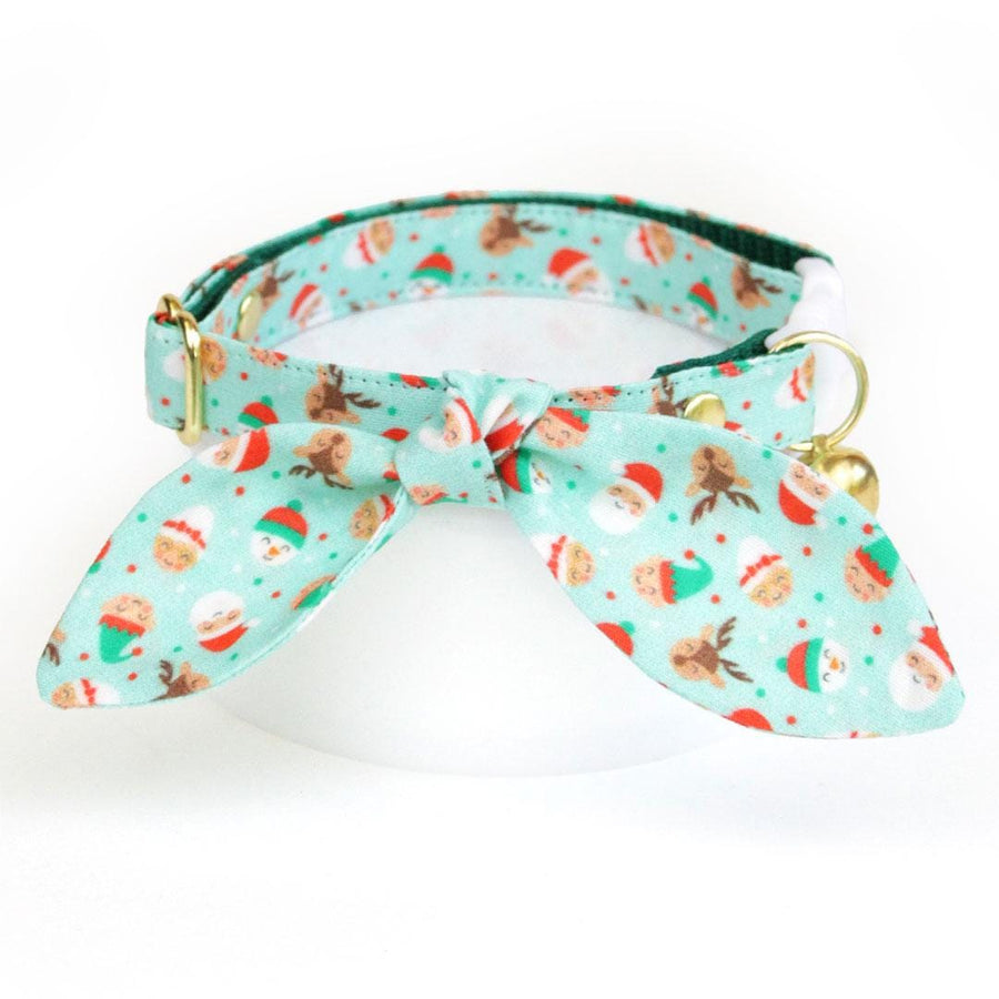 Cat Collar & Bunny Ear Bow Set - "Dear Santa" - Elf, Reindeer Santa Cat Collar w/ Matching Bunny Bow Tie / Christmas, Holiday / Cat, Kitten + Small Dog Sizes
