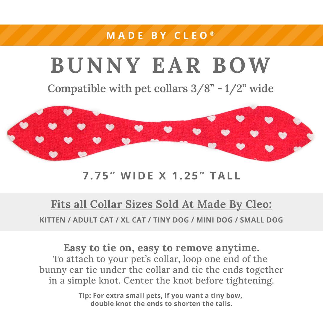 Cat Collar & Bunny Ear Bow Set - "Love Song" - Valentine's Day Red Heart Cat Collar w/ Matching Bunny Bow Tie / Tie-On Scarf / Cat, Kitten + Small Dog Sizes