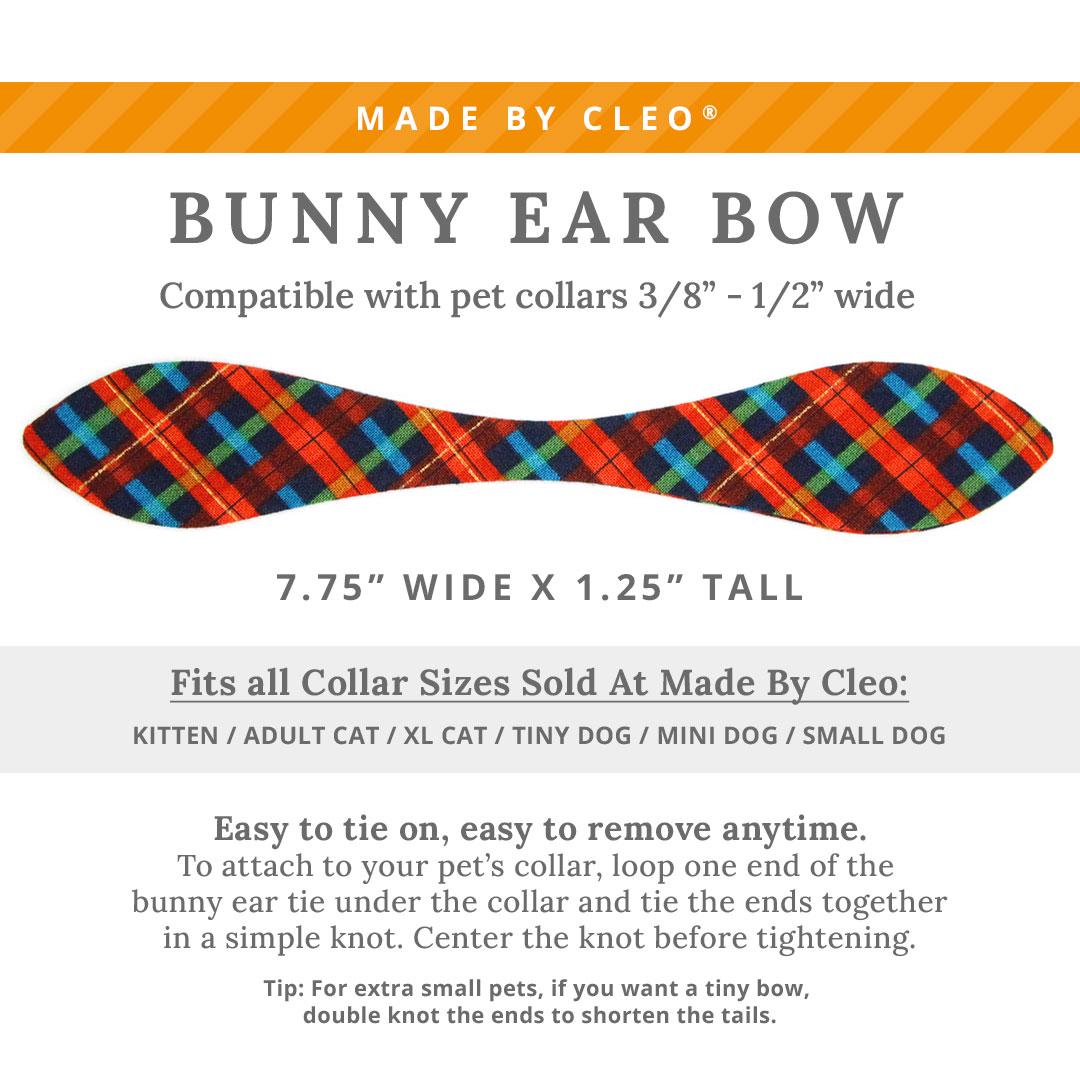 Cat Collar & Bunny Ear Bow Set - "Bonfire Blaze" - Red, Blue & Green Plaid Cat Collar w/ Matching Bunny Bow Tie / Tie-On Scarf / Cat, Kitten + Small Dog Sizes