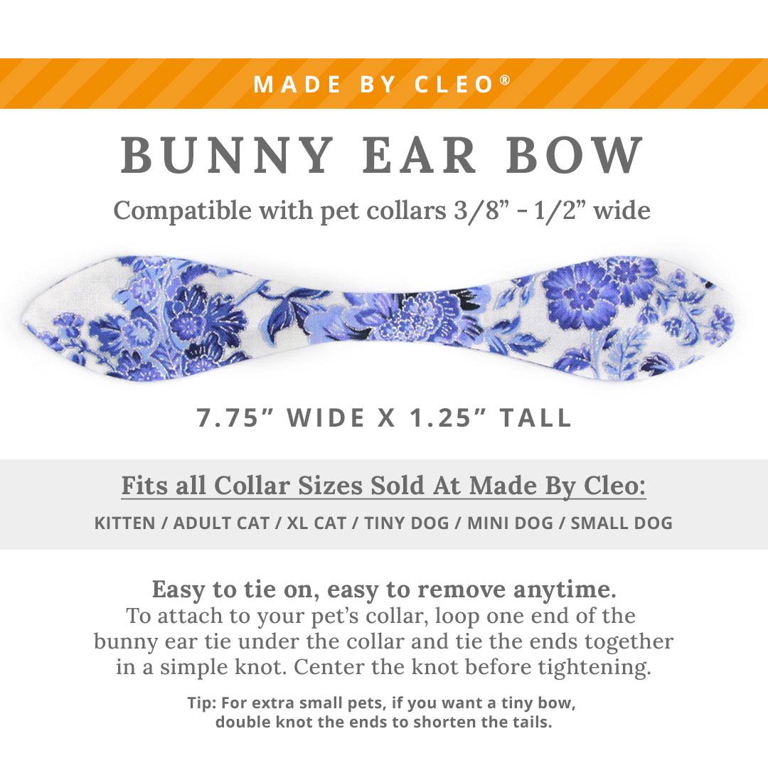 Cat Collar & Bunny Ear Bow Set - "Porcelain Paisley" - Blue Floral Cat Collar w/ Matching Bunny Bow Tie / Tie-On Scarf / Cat, Kitten + Small Dog Sizes