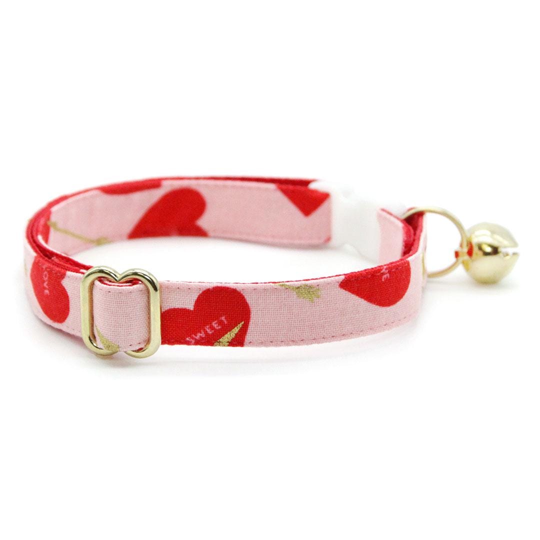 Cat Collar & Bunny Ear Bow Set - "Lovestruck" - Valentine's Day Heart Cat Collar w/ Matching Bunny Bow Tie / Tie-On Scarf / Cat, Kitten + Small Dog Sizes