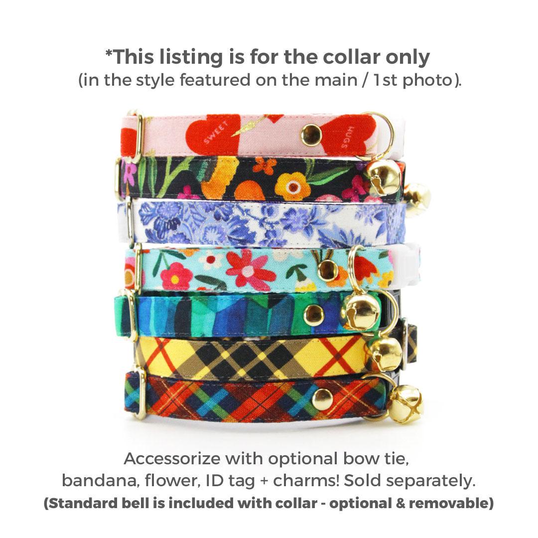 Cat Collar - "Bonfire Blaze" - Plaid Cat Collar / Red, Green & Blue Plaid / Winter + Fall / Breakaway Buckle or Non-Breakaway / Cat, Kitten + Small Dog Sizes