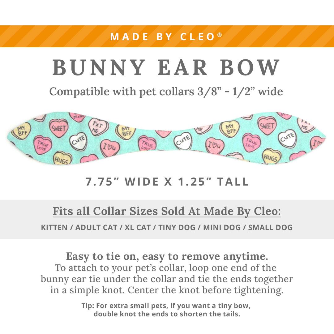 Cat Collar & Bunny Ear Bow Set - "Conversation Hearts - Mint" - Valentine's Day Candy Hearts Cat Collar w/ Matching Bunny Bow Tie / Tie-On Scarf / Cat, Kitten + Small Dog Sizes