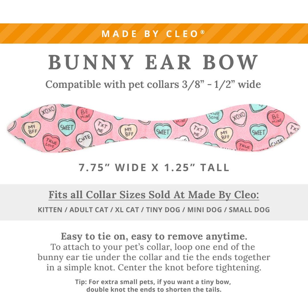 Cat Collar & Bunny Ear Bow Set - "Conversation Hearts - Pink" - Valentine's Day Candy Hearts Cat Collar w/ Matching Bunny Bow Tie / Tie-On Scarf / Cat, Kitten + Small Dog Sizes
