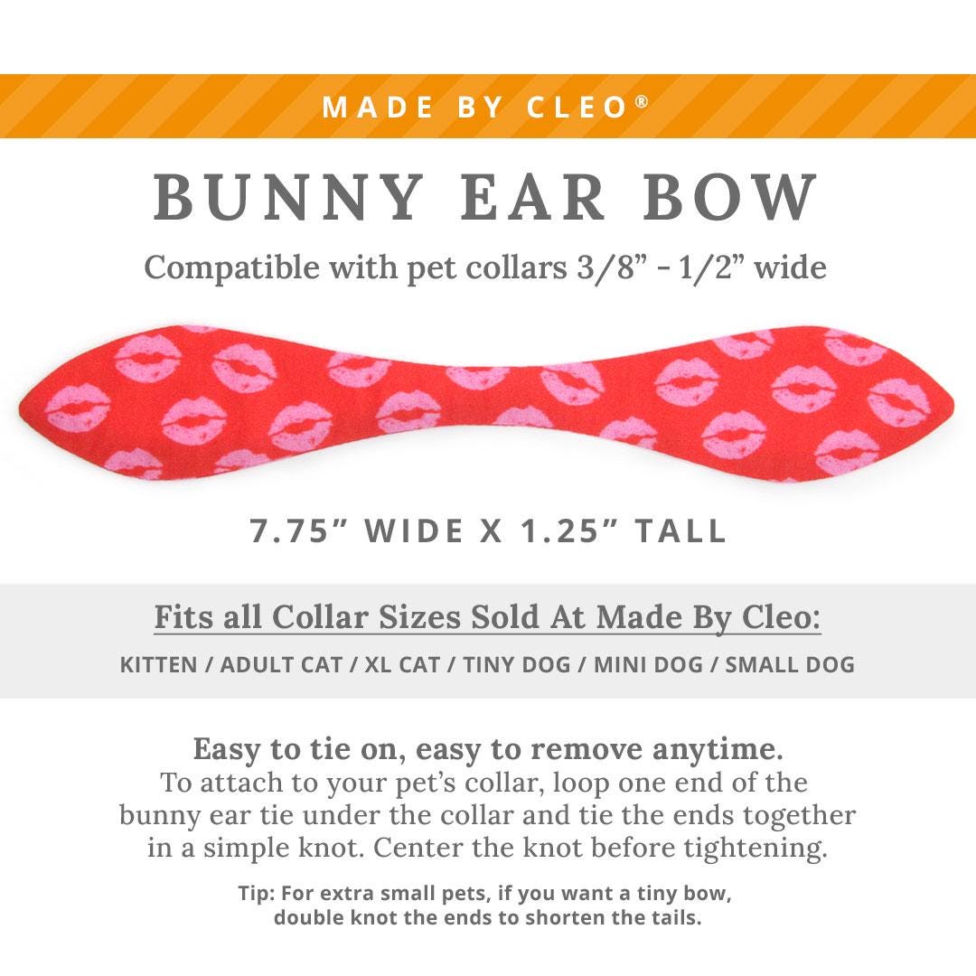 Cat Collar & Bunny Ear Bow Set - "Pucker Up" - Valentine's Day Red & Pink Lipstick Kiss Cat Collar w/ Matching Bunny Bow Tie / Tie-On Scarf / Cat, Kitten + Small Dog Sizes
