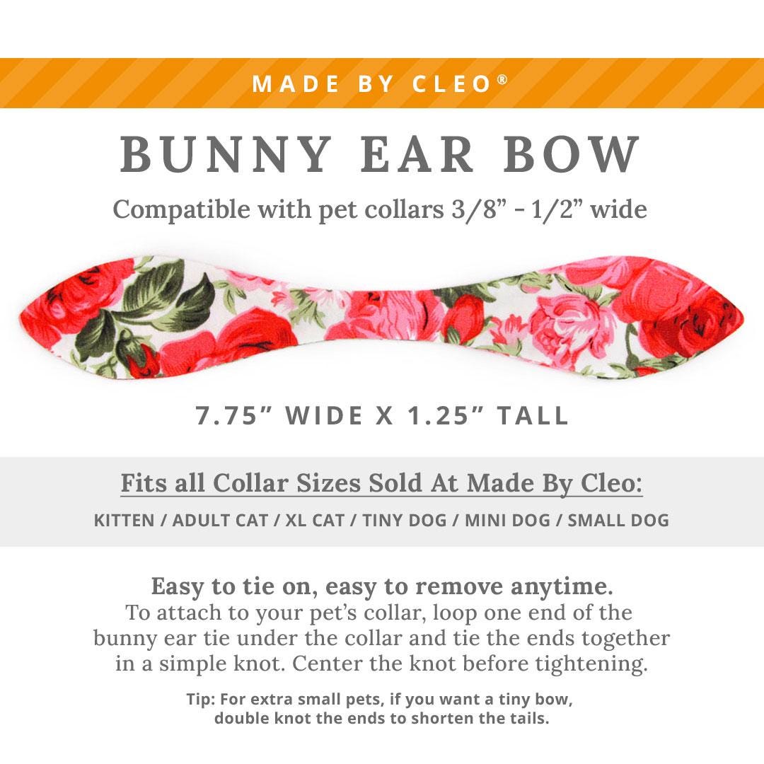 Cat Collar & Bunny Ear Bow Set - "Roses" - Red Floral Rose Cat Collar w/ Matching Bunny Bow Tie / Tie-On Scarf / Cat, Kitten + Small Dog Sizes