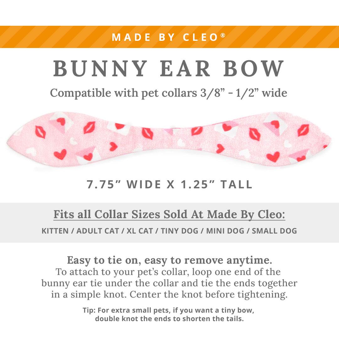 Cat Collar & Bunny Ear Bow Set - "Sealed With A Kiss" - Pink Kisses & Heart Mail Valentine's Day Cat Collar w/ Matching Bunny Bow Tie / Tie-On Scarf / Cat, Kitten + Small Dog Sizes