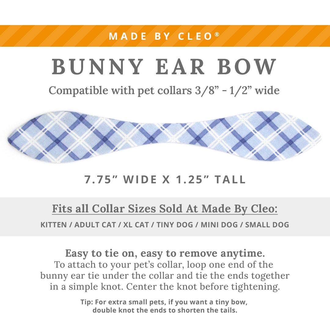 Cat Collar & Bunny Ear Bow Set - "Skye" - Blue Plaid Cat Collar w/ Matching Bunny Bow Tie / Tie-On Scarf / Cat, Kitten + Small Dog Sizes