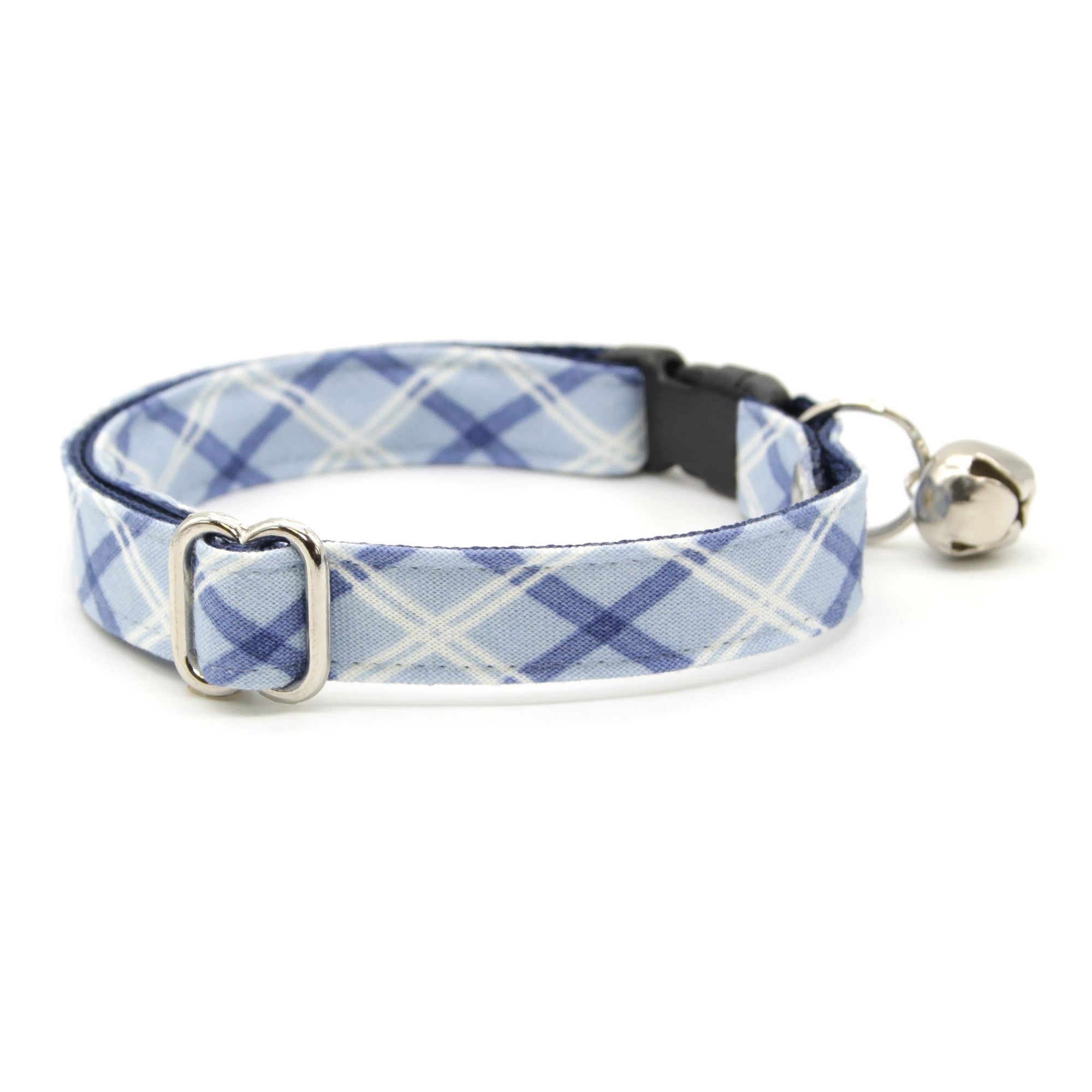 Cat Collar & Bunny Ear Bow Set - "Skye" - Blue Plaid Cat Collar w/ Matching Bunny Bow Tie / Tie-On Scarf / Cat, Kitten + Small Dog Sizes