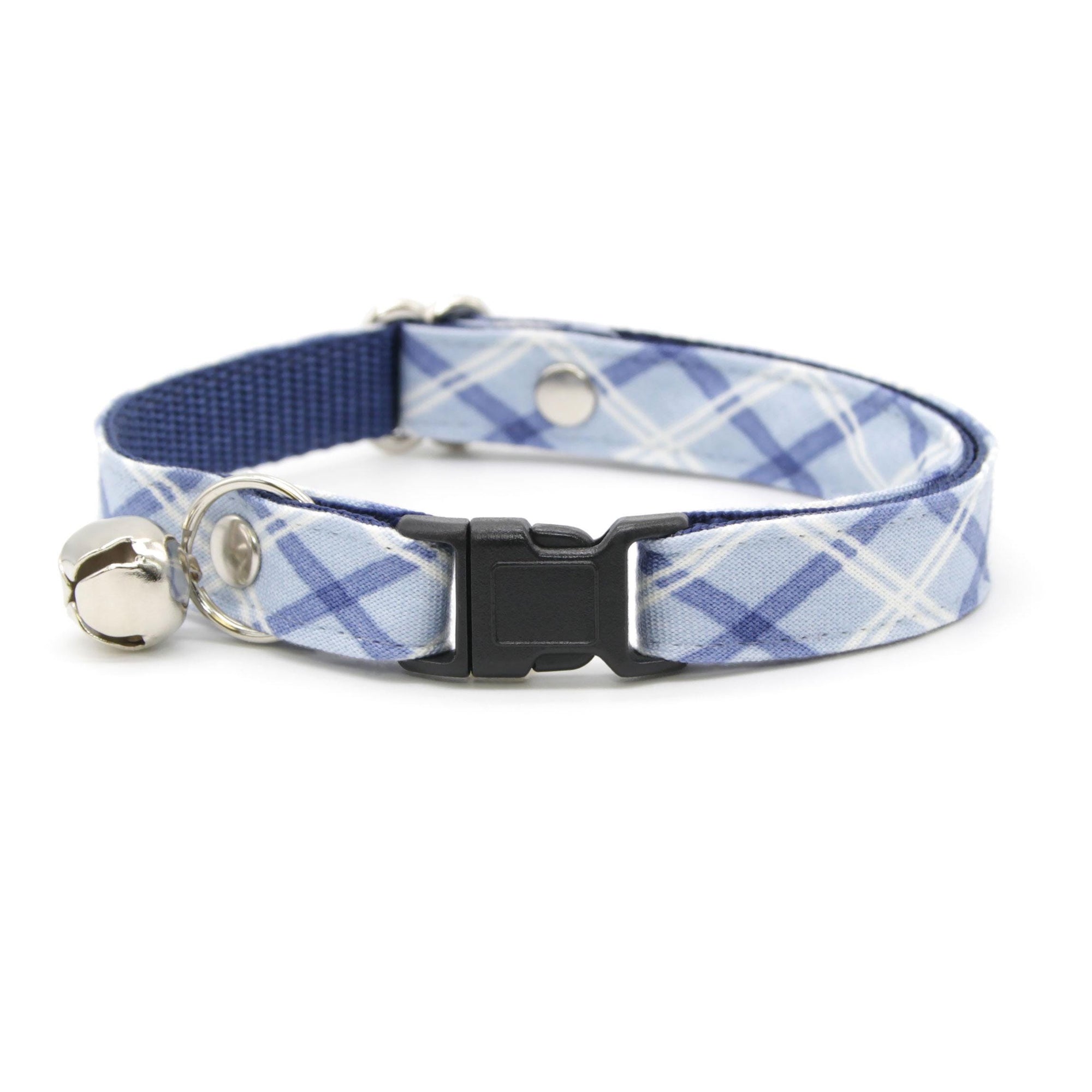 Cat Collar & Bunny Ear Bow Set - "Skye" - Blue Plaid Cat Collar w/ Matching Bunny Bow Tie / Tie-On Scarf / Cat, Kitten + Small Dog Sizes