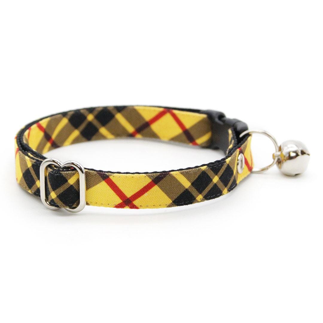 Cat Collar + Flower Set - "Iconic" - Yellow Macleod Tartan Plaid Cat Collar w/ Buttercup Yellow Felt Flower (Detachable) / Cat, Kitten + Small Dog Sizes
