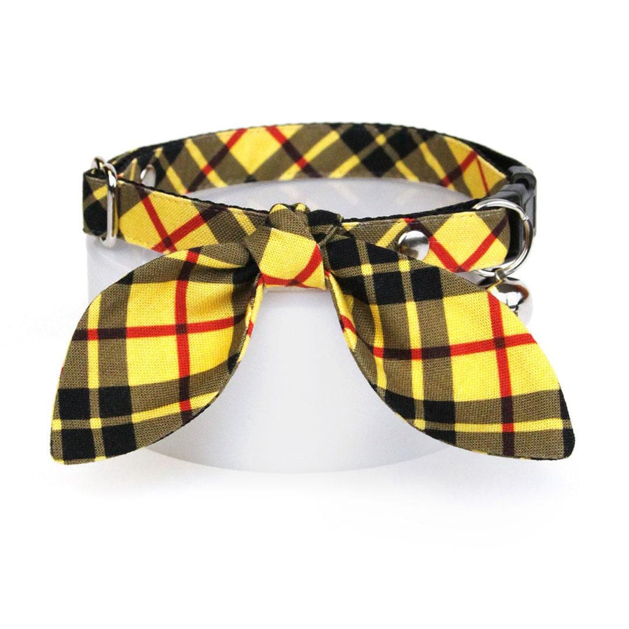 Cat Collar & Bunny Ear Bow Set - "Iconic" - Yellow Macleod Tartan Plaid Cat Collar w/ Matching Bunny Bow Tie / Tie-On Scarf / Cat, Kitten + Small Dog Sizes
