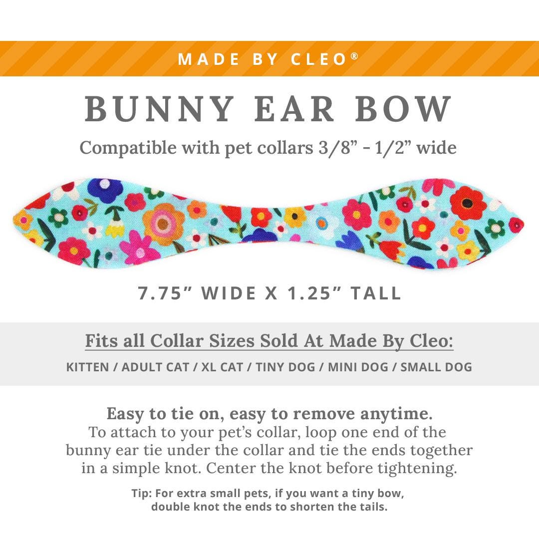 Cat Collar & Bunny Ear Bow Set - "Morning Song" - Mint Robin's Egg Blue Floral Cat Collar w/ Matching Bunny Bow Tie / Tie-On Scarf / Cat, Kitten + Small Dog Sizes