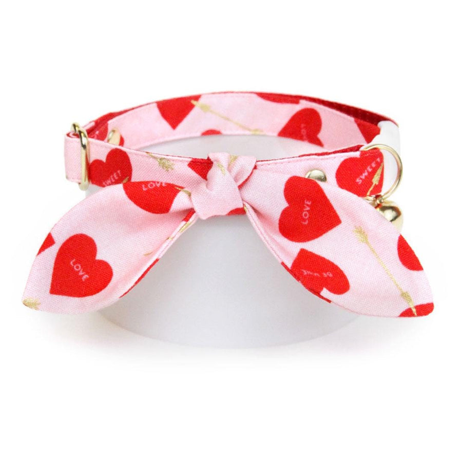 Cat Collar & Bunny Ear Bow Set - "Lovestruck" - Valentine's Day Heart Cat Collar w/ Matching Bunny Bow Tie / Tie-On Scarf / Cat, Kitten + Small Dog Sizes