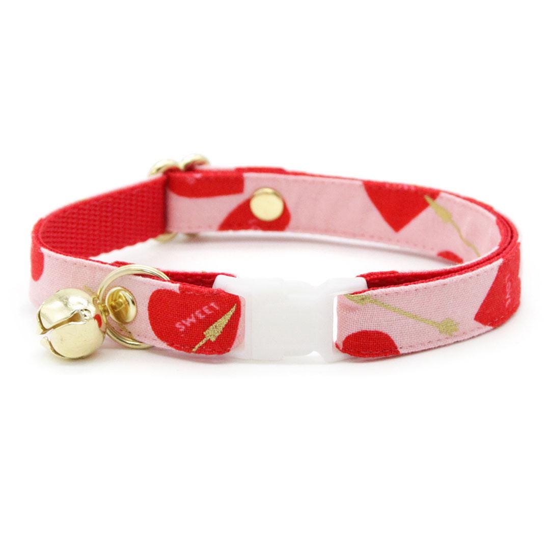 Cat Collar & Bunny Ear Bow Set - "Lovestruck" - Valentine's Day Heart Cat Collar w/ Matching Bunny Bow Tie / Tie-On Scarf / Cat, Kitten + Small Dog Sizes