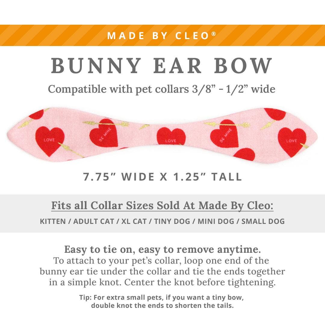 Cat Collar & Bunny Ear Bow Set - "Lovestruck" - Valentine's Day Heart Cat Collar w/ Matching Bunny Bow Tie / Tie-On Scarf / Cat, Kitten + Small Dog Sizes