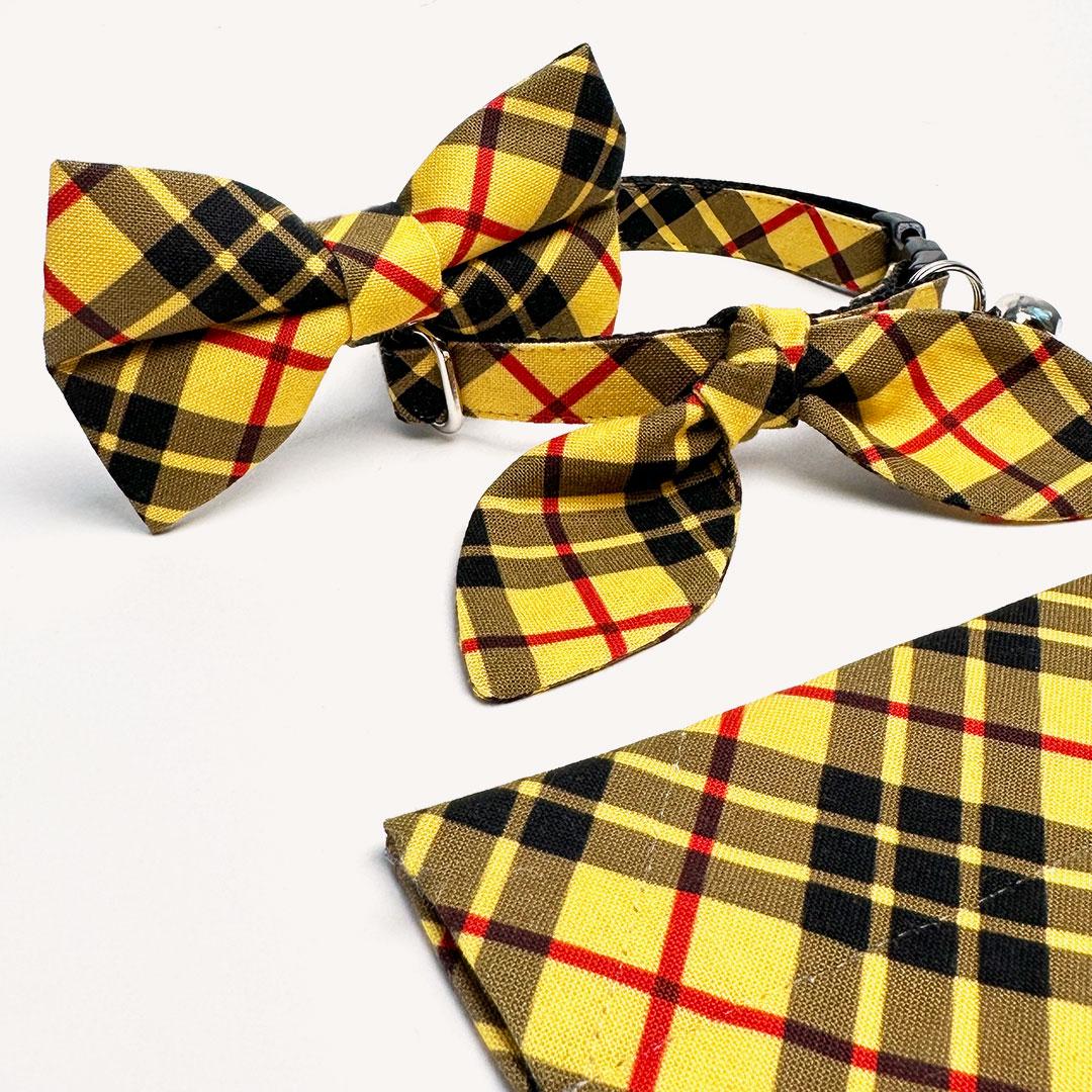 Cat Bow Tie - "Iconic" - Yellow Macleod Tartan Plaid Bow Tie for Cat / Cat + Small Dog Bowtie