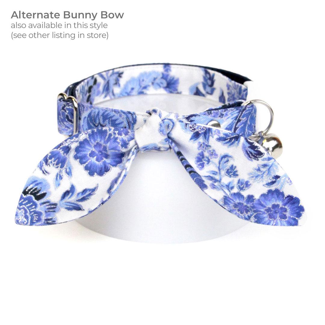 Cat Bow Tie - "Porcelain Paisley" - Blue Floral Bow Tie for Cat / Winter, Spring, Wedding / Cat + Small Dog Bowtie