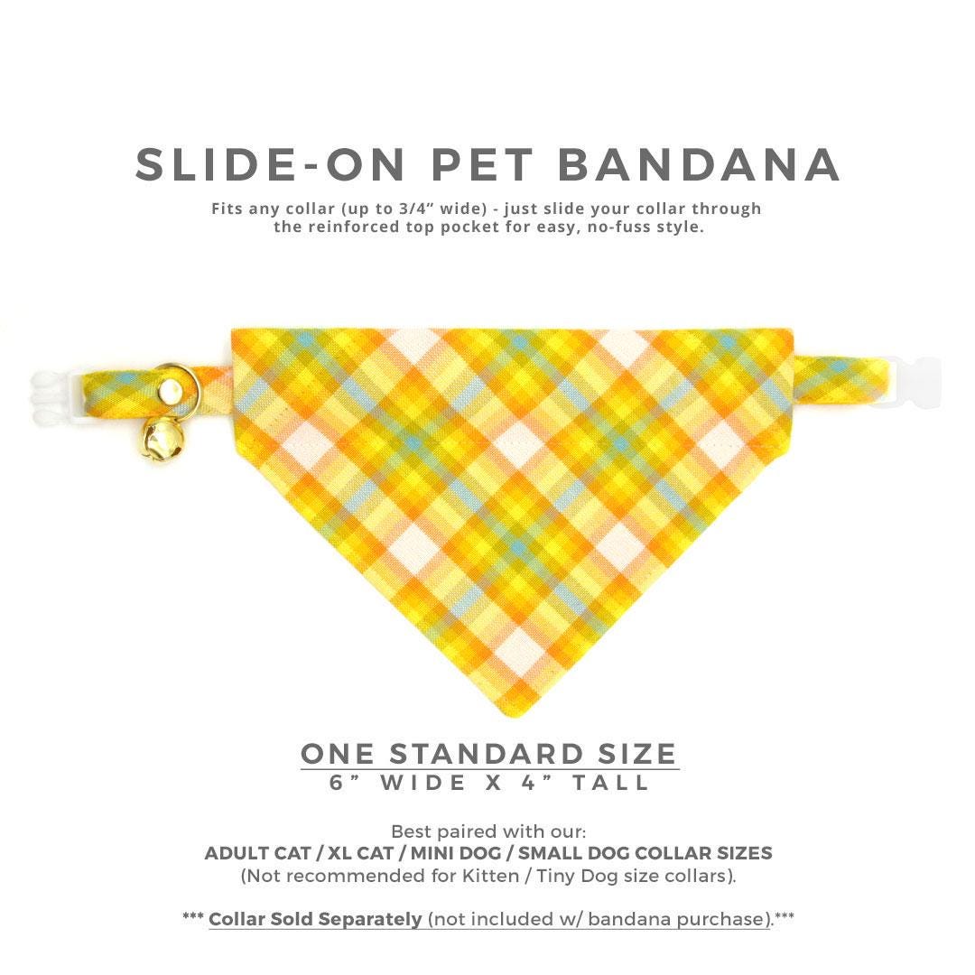 Cat Bandana - "Sunny Day" - Plaid Yellow Bandana for Cat + Small Dog / Spring, Easter, Summer / Slide-on Bandana / Over-the-Collar