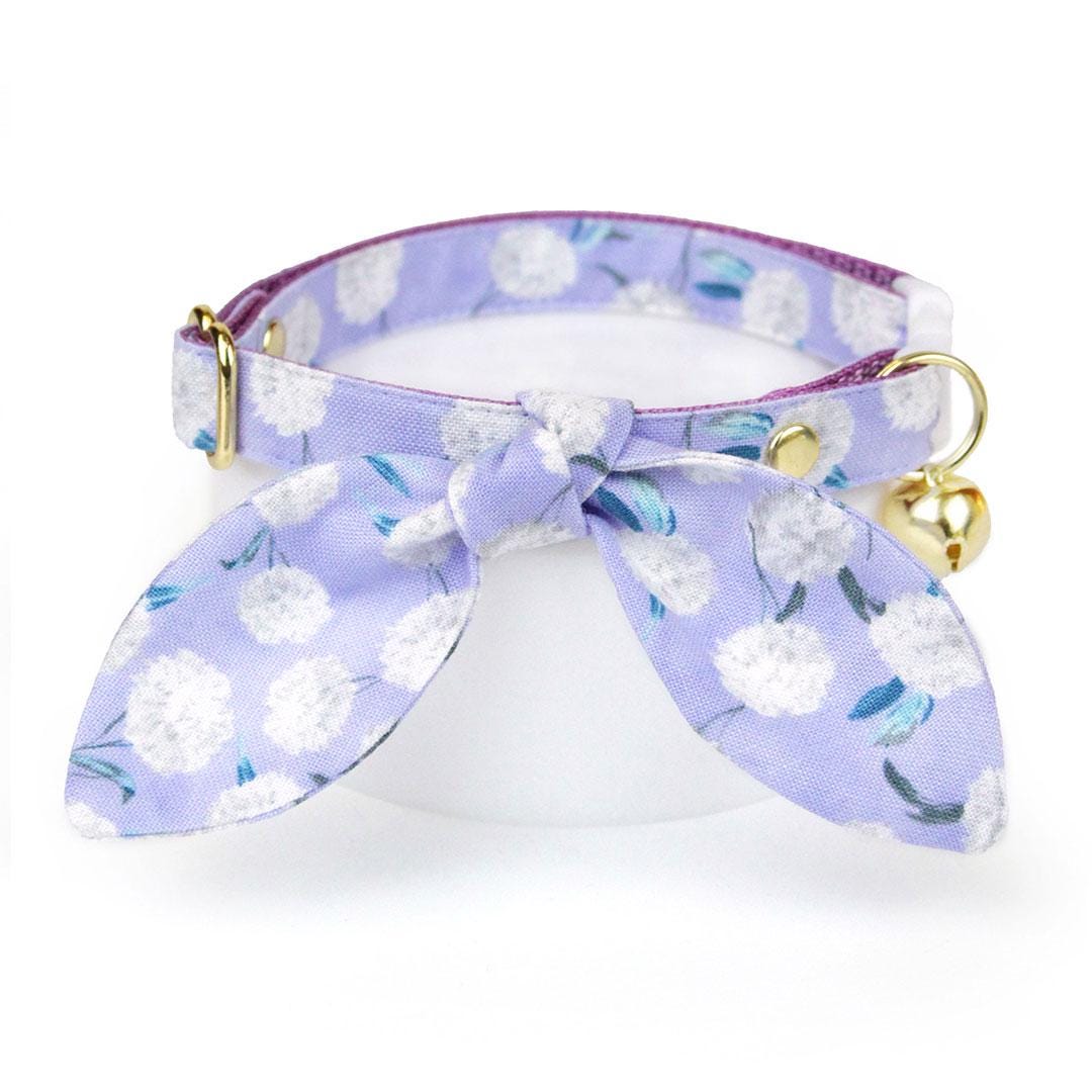 Cat Collar & Bunny Ear Bow Set - "Periwinkle Peony" - Purple Floral Cat Collar w/ Matching Bunny Bow Tie / Spring, Easter / Tie-On Scarf / Cat, Kitten + Small Dog Sizes