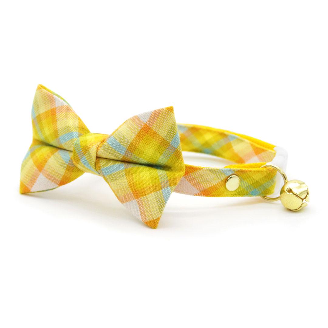 Bow Tie Cat Collar Set - "Sunny Day" - Yellow Plaid Cat Collar w/ Matching Bowtie / Spring, Easter, Summer / Cat, Kitten, Small Dog