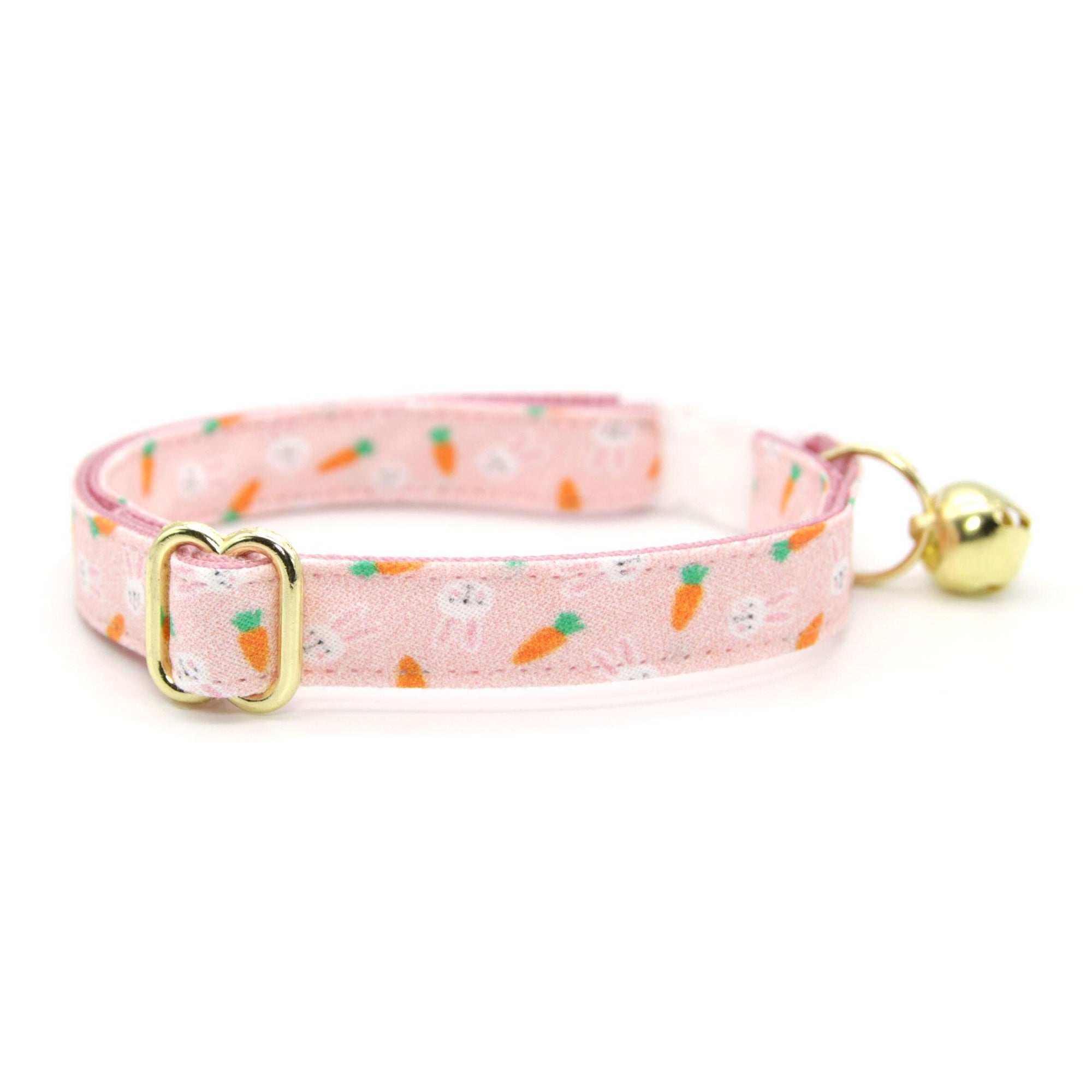 Cat Collar & Bunny Ear Bow Set - "Bunnies & Carrots Pink" -  Easter Bunny Rabbit Cat Collar w/ Matching Bunny Bow Tie / Tie-On Scarf / Cat, Kitten + Small Dog Sizes
