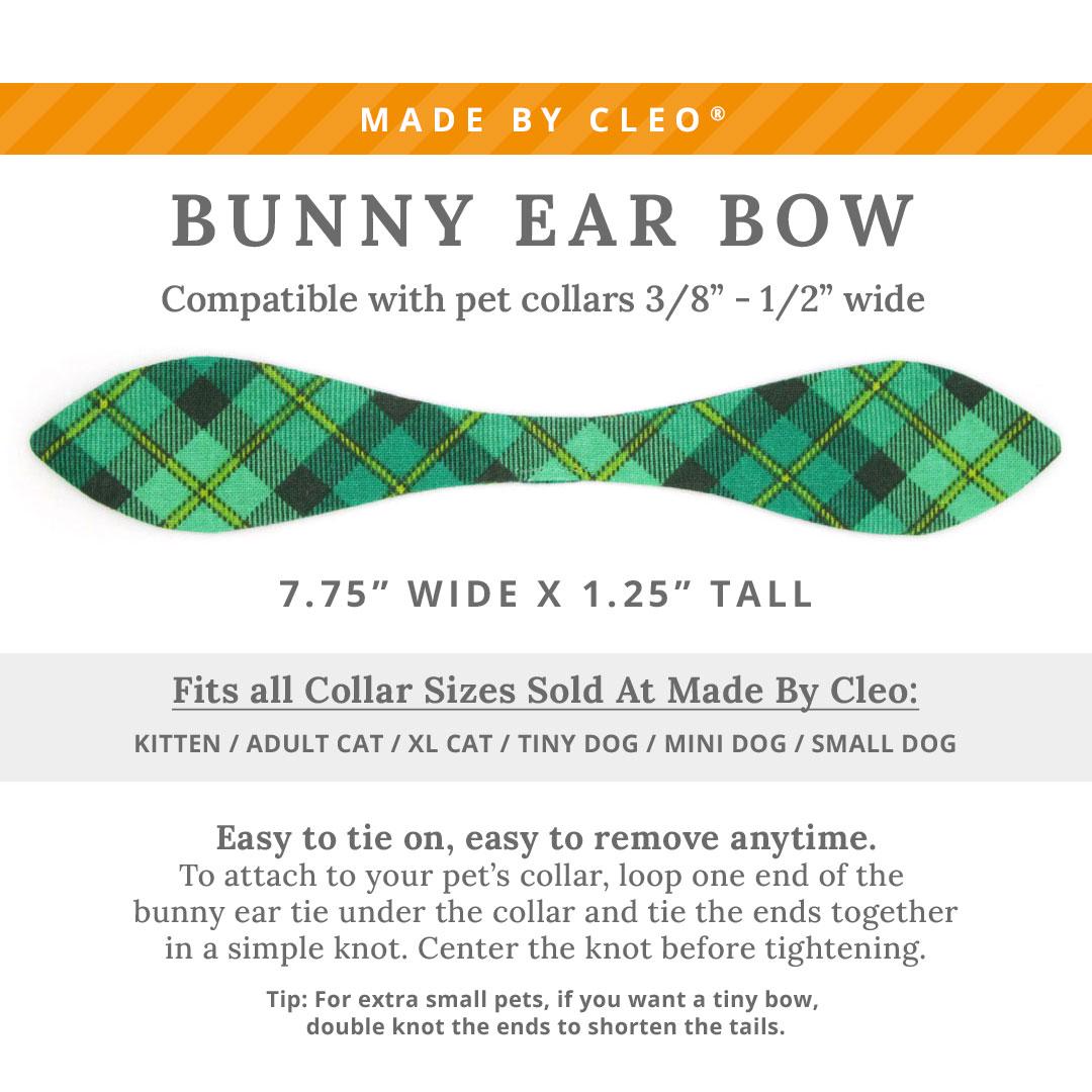 Cat Collar & Bunny Ear Bow Set - "Dublin" - St. Patrick's Day Green Plaid Cat Collar w/ Matching Bunny Bow Tie / Tie-On Scarf / Cat, Kitten + Small Dog Sizes