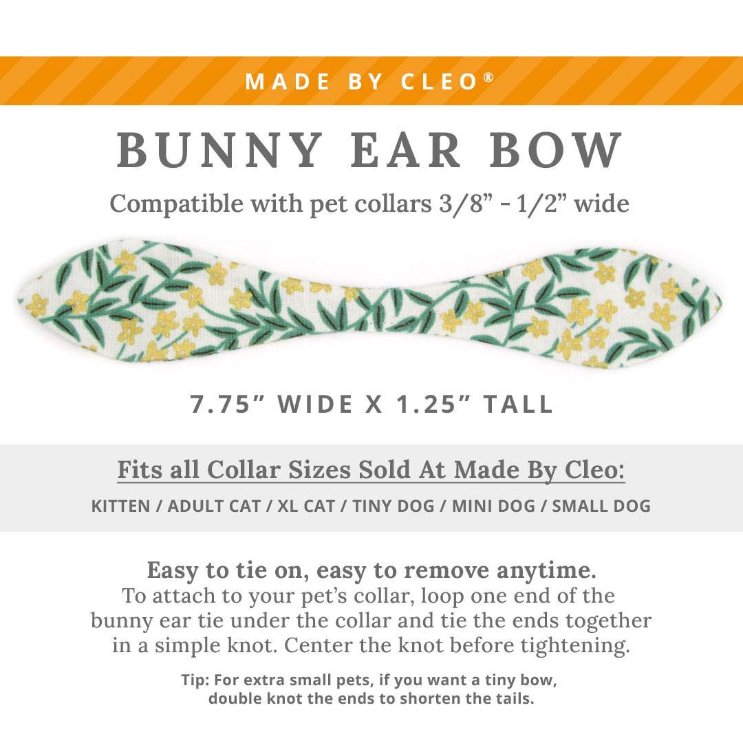Cat Collar & Bunny Ear Bow Set - "Golden Vine" - Rifle Paper Co® Floral Green Cat Collar w/ Matching Bunny Bow Tie / Tie-On Scarf / Cat, Kitten + Small Dog Sizes