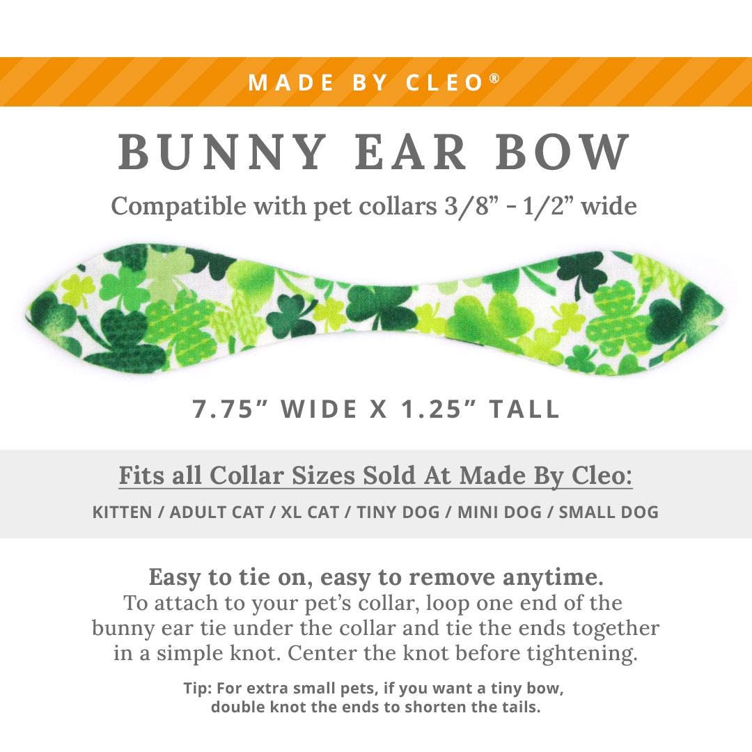 Cat Collar & Bunny Ear Bow Set - "Shamrock Spirit" - Green & White Clover Cat Collar w/ Matching Bunny Bow Tie / St. Patrick's Day, Irish / Tie-On Scarf / Cat, Kitten + Small Dog Sizes