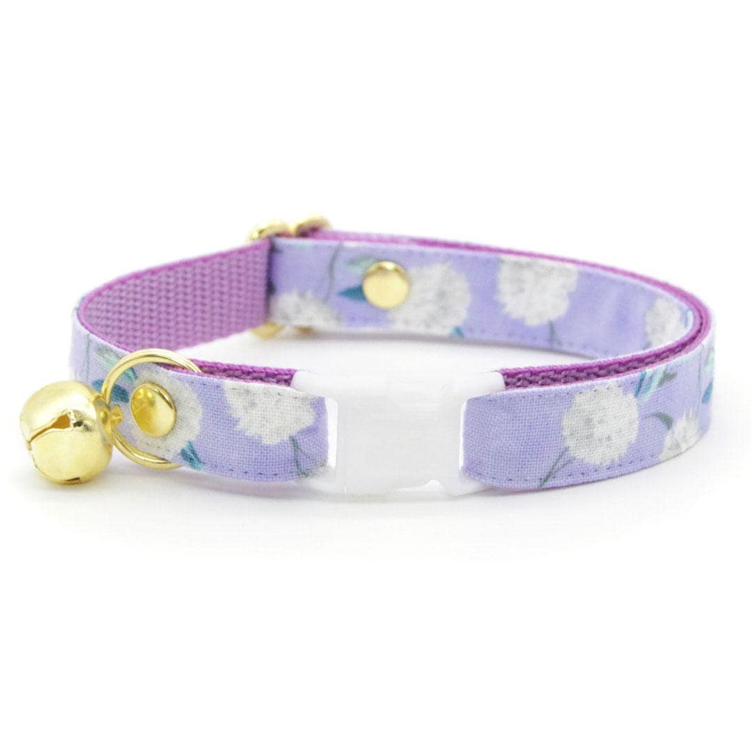 Cat Collar + Flower Set - "Periwinkle Peony" - Purple Floral Cat Collar w/ Lavender Felt Flower (Detachable) / Cat, Kitten + Small Dog Sizes
