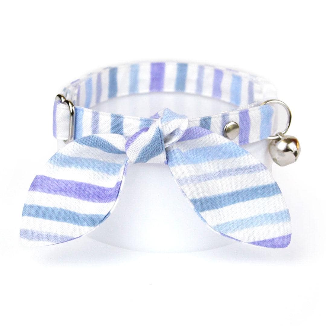 Cat Collar - "Indigo Sky" - Striped Cat Collar / Spring, Summer, Easter, Nautical / Breakaway Buckle or Non-Breakaway / Cat, Kitten + Small Dog Sizes