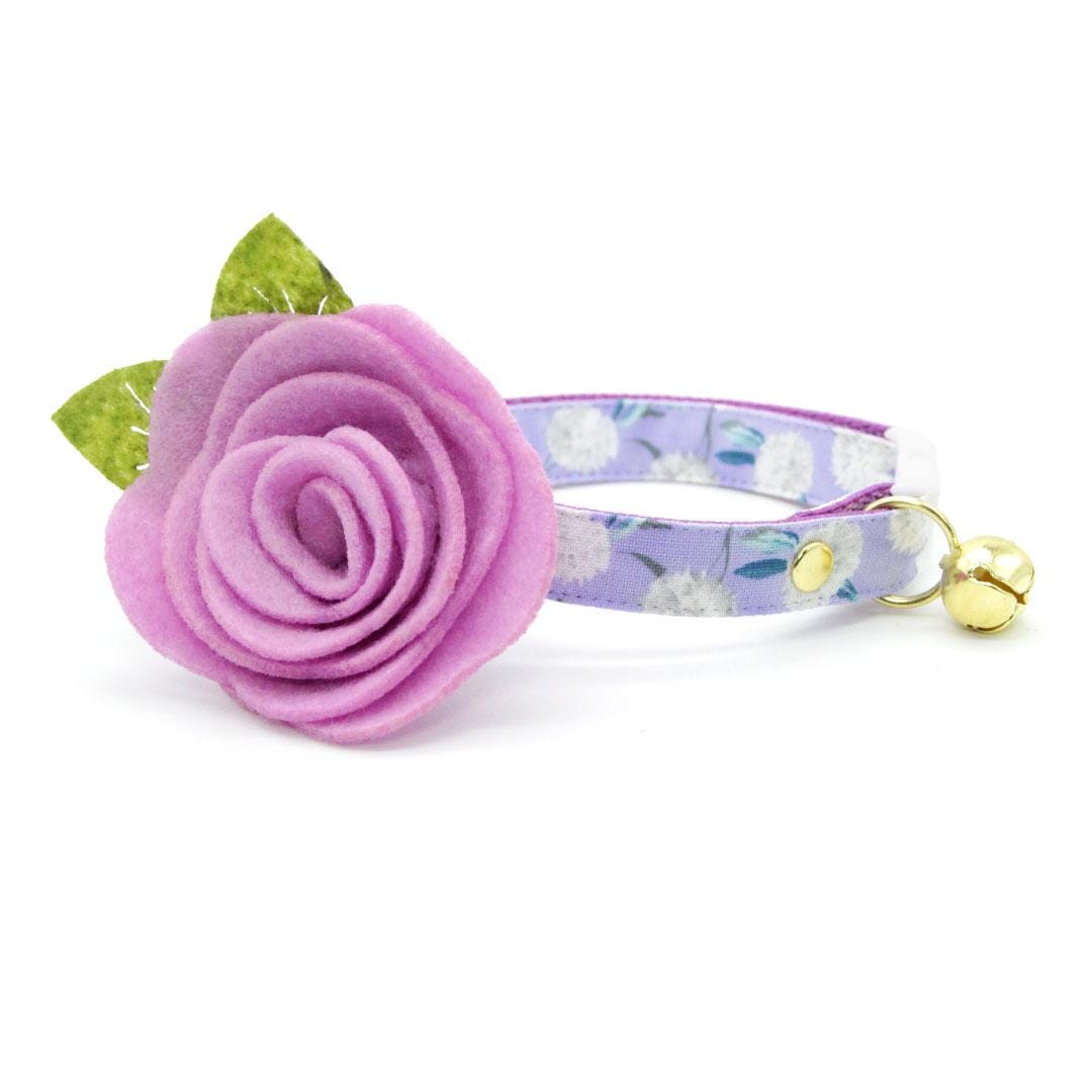 Cat Collar - "Periwinkle Peony" - Light Purple Floral Cat Collar / Spring, Easter, Lavender, Lilac / Breakaway Buckle or Non-Breakaway / Cat, Kitten + Small Dog Sizes