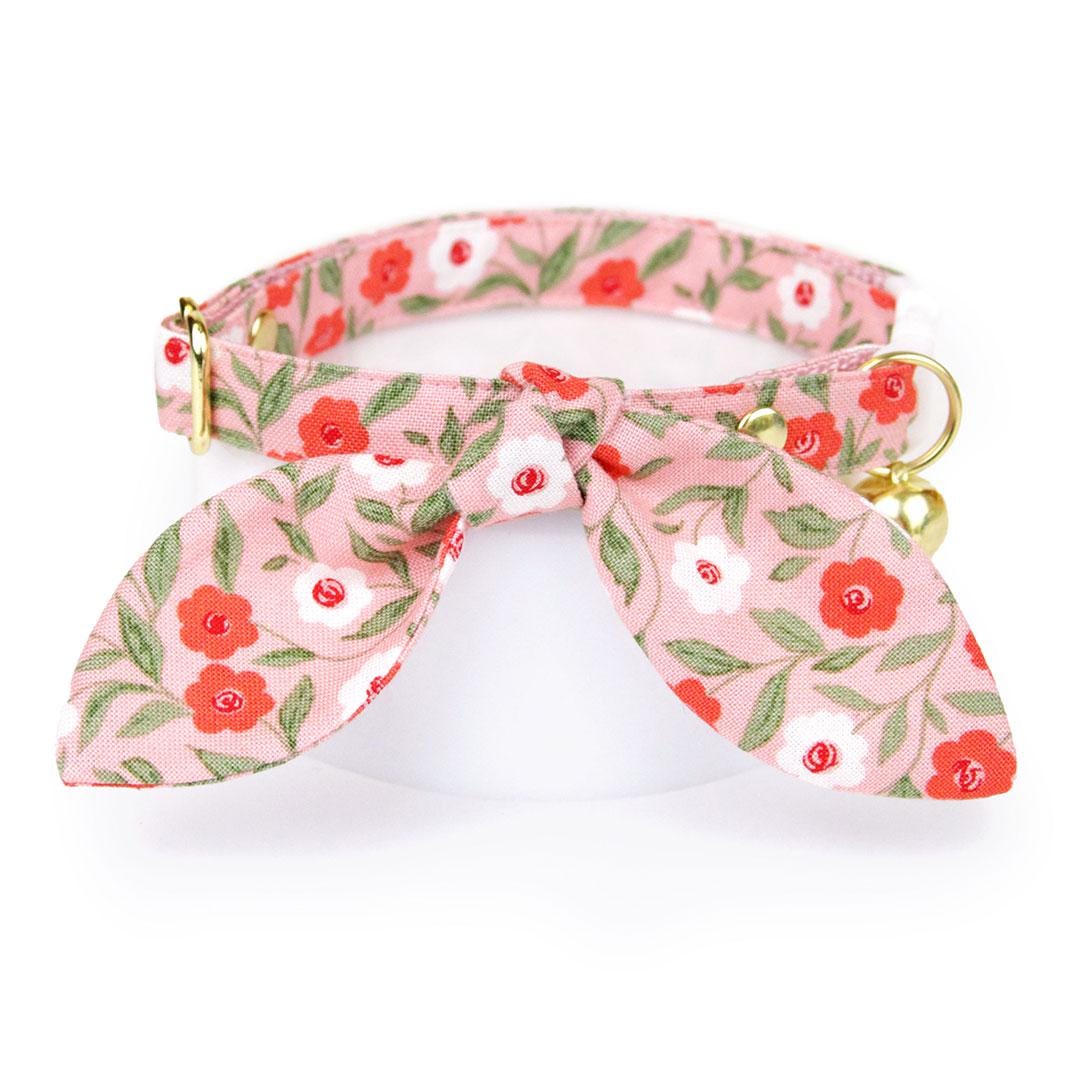 Cat Collar - "Posies" - Pink Floral Cat Collar / Spring, Easter, Valentine's Day / Breakaway Buckle or Non-Breakaway / Cat, Kitten + Small Dog Sizes