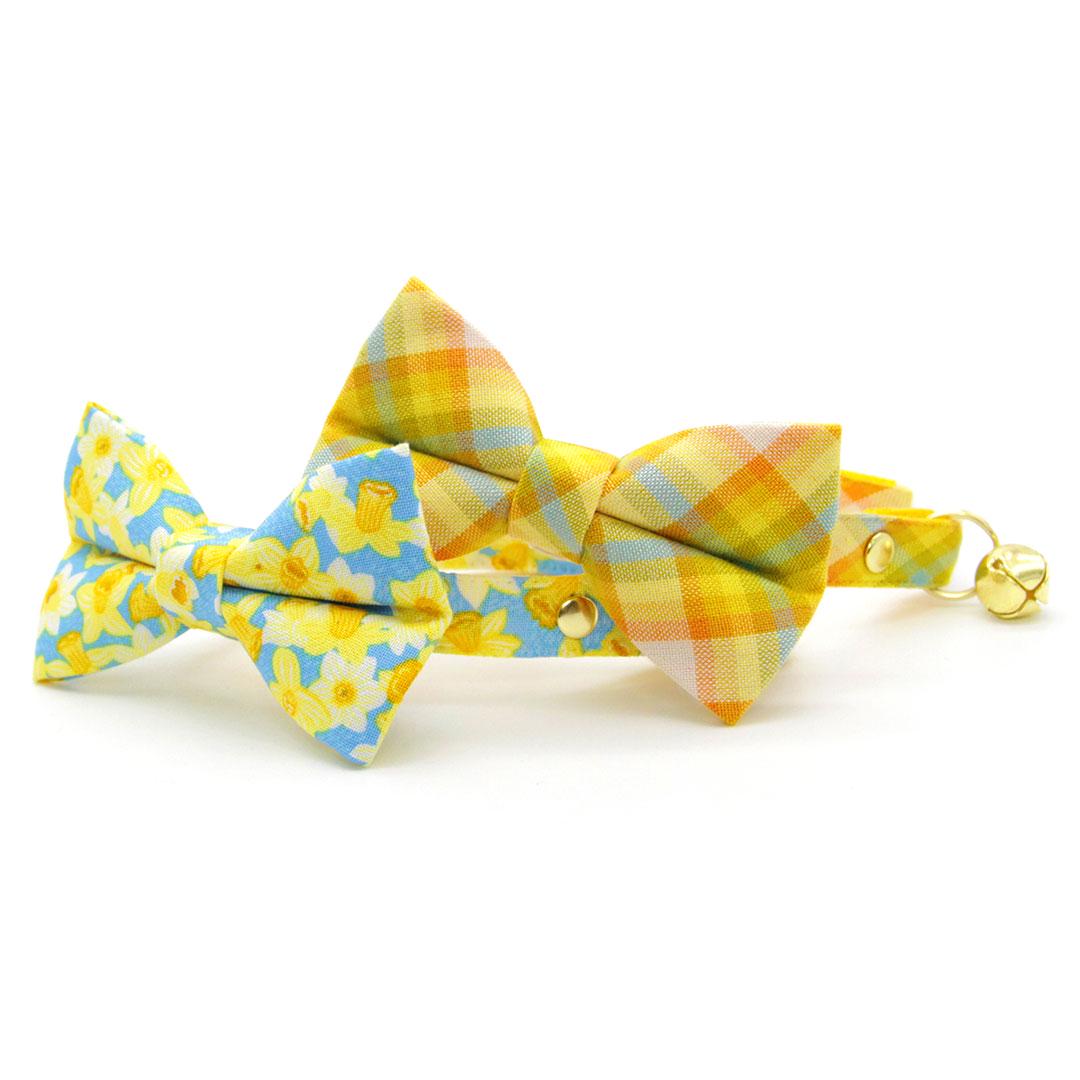 Cat Bow Tie - "Sunny Day" - Plaid Yellow Bow Tie for Cat / Spring, Summer, Easter / Cat + Small Dog Bowtie