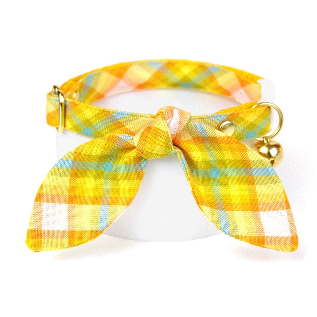 Cat Collar - "Sunny Day" - Yellow Plaid Cat Collar / Spring, Summer, Easter / Breakaway or Non-Breakaway / Easter, Summer / Cat, Kitten + Small Dog Sizes