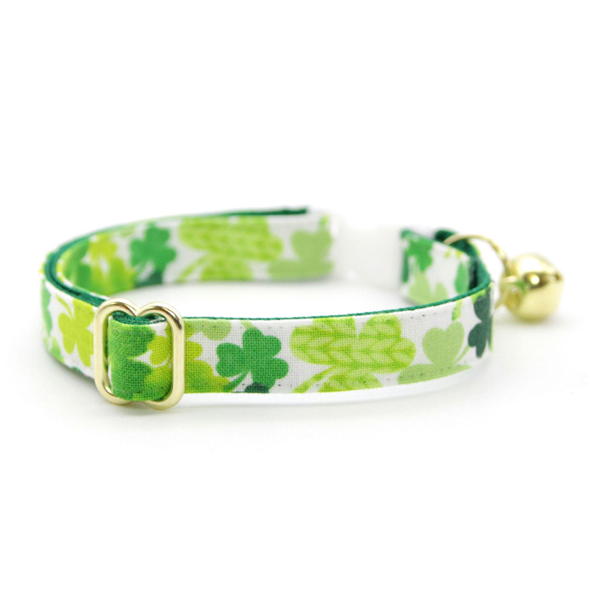 Cat Collar & Bunny Ear Bow Set - "Shamrock Spirit" - Green & White Clover Cat Collar w/ Matching Bunny Bow Tie / St. Patrick's Day, Irish / Tie-On Scarf / Cat, Kitten + Small Dog Sizes