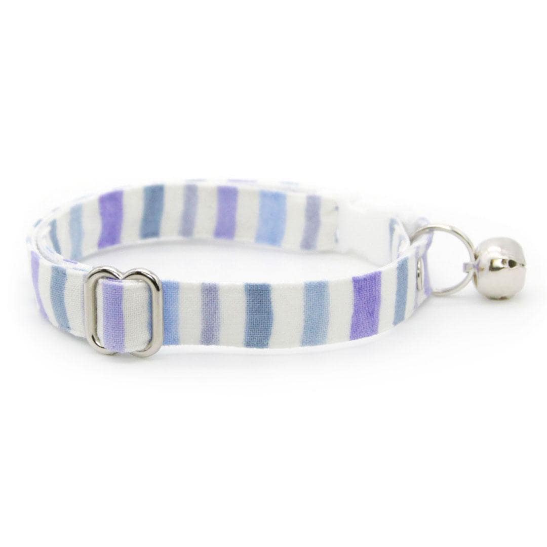 Cat Collar - "Indigo Sky" - Striped Cat Collar / Spring, Summer, Easter, Nautical / Breakaway Buckle or Non-Breakaway / Cat, Kitten + Small Dog Sizes