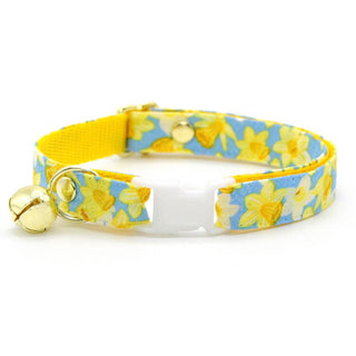 Cat Collar - "Daffodils" - Yellow Spring Daffodil Cat Collar / Easter Floral / Breakaway Buckle or Non-Breakaway / Cat, Kitten + Small Dog Sizes - Kitten (6-10) / Breakaway / Gold