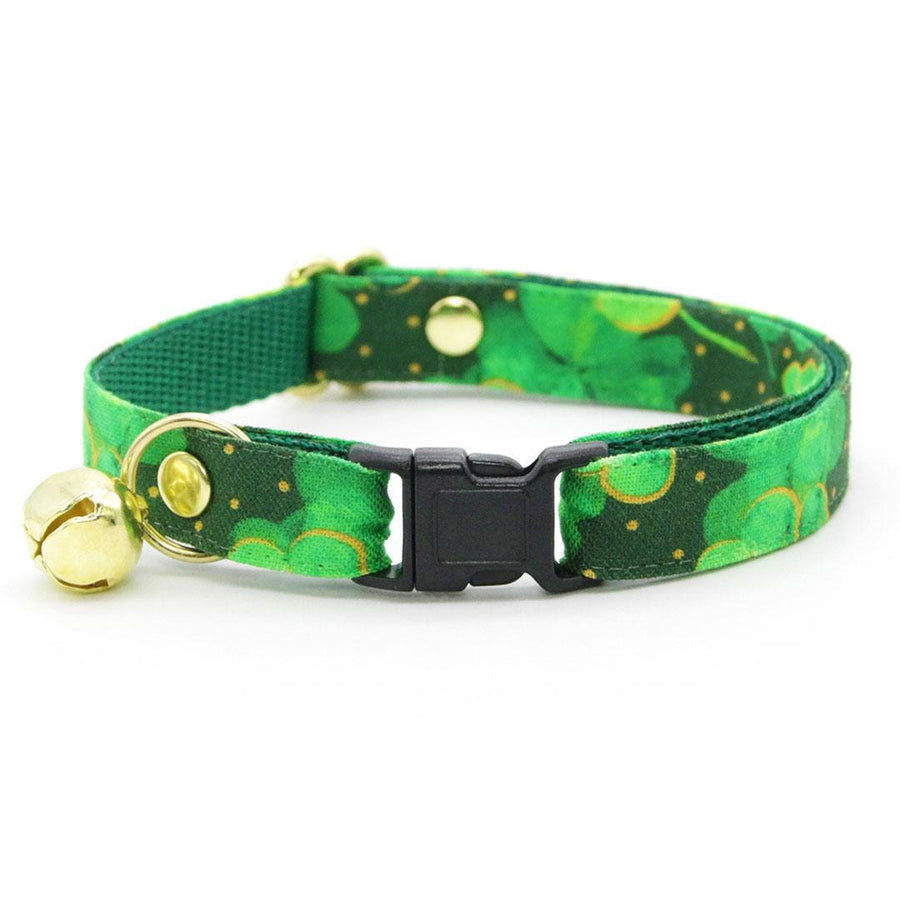 Cat Collar - "Irish Garden" - St. Patrick's Day Green Shamrock Cat Collar / Breakaway or Non-Breakaway / Lucky Clover / Cat + Small Dog