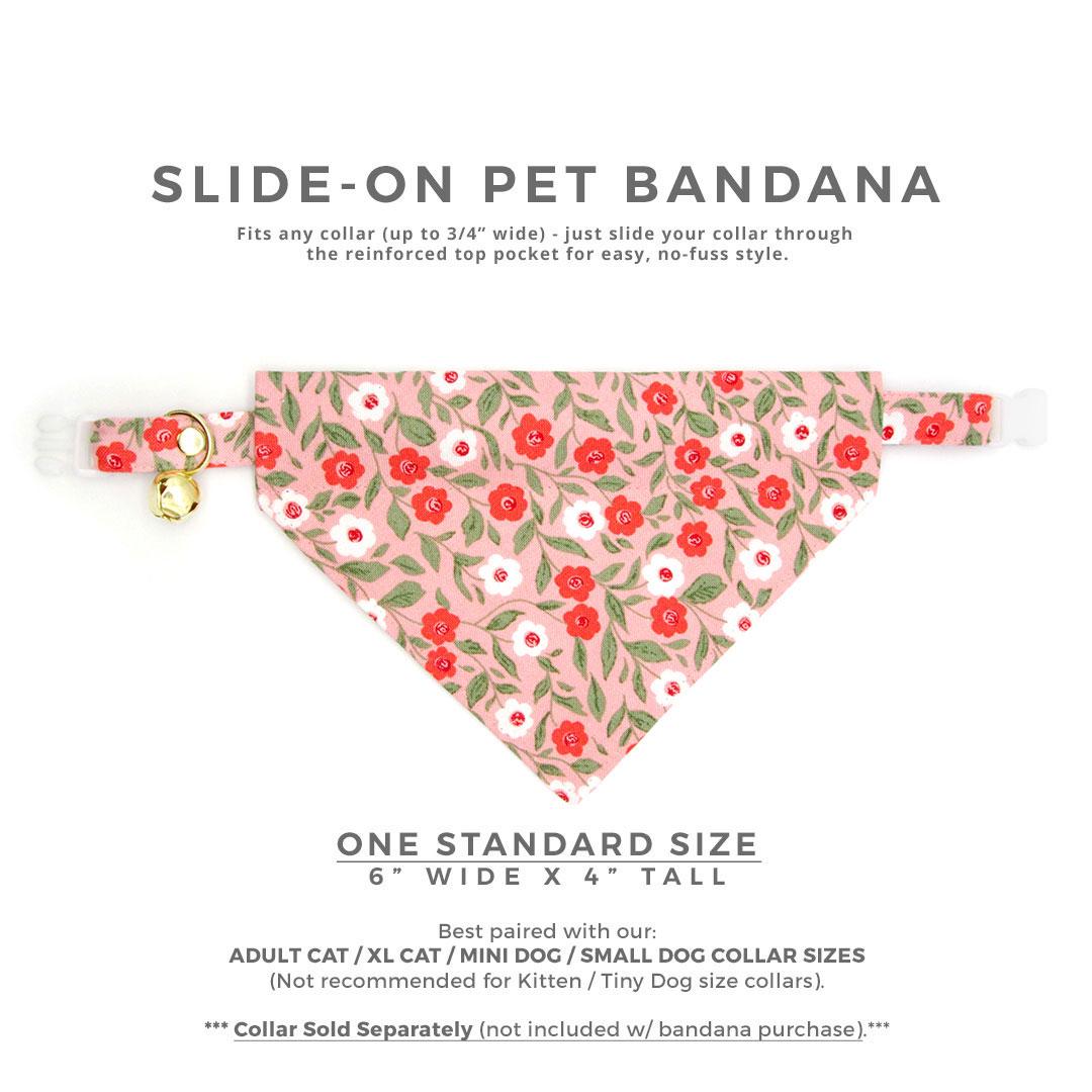Cat Bandana - "Posies" - Red & Pink Floral Bandana for Cat + Small Dog / Spring, Easter, Valentine's Day, Wedding / Slide-On Over the Collar Bandana