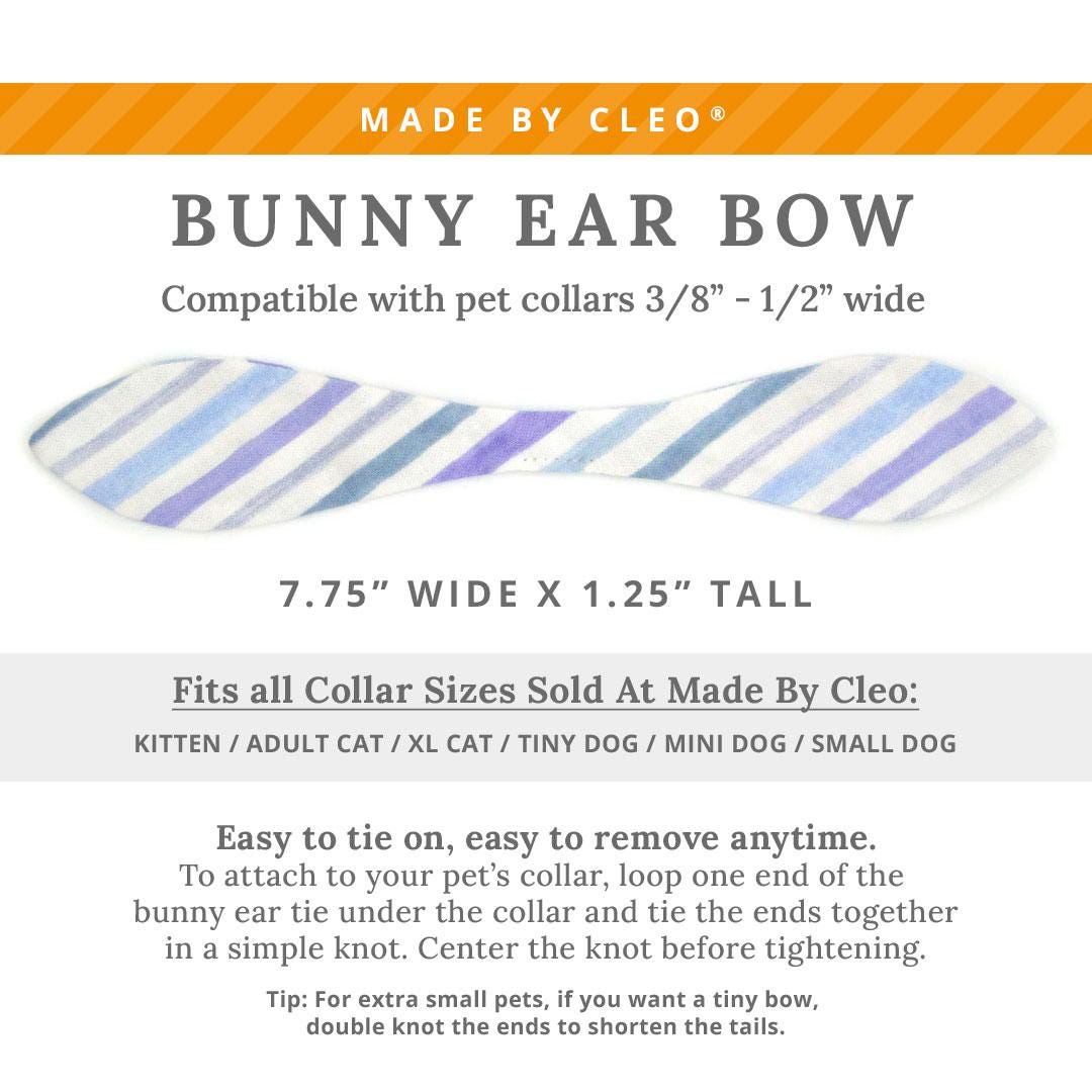 Cat Collar & Bunny Ear Bow Set - "Indigo Sky" - Striped Cat Collar w/ Matching Bunny Bow Tie / Spring, Easter, Derby, Nautical / Tie-On Scarf / Cat, Kitten + Small Dog Sizes