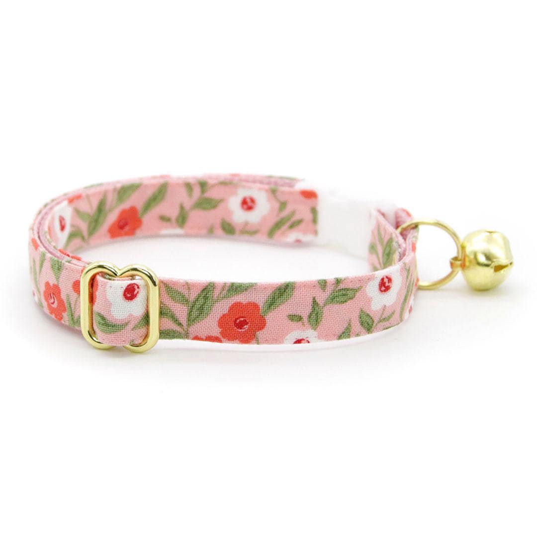 Cat Collar & Bunny Ear Bow Set - "Posies" - Pink Floral Cat Collar w/ Matching Bunny Bow Tie / Spring, Easter, Valentine's Day / Tie-On Scarf / Cat, Kitten + Small Dog Sizes