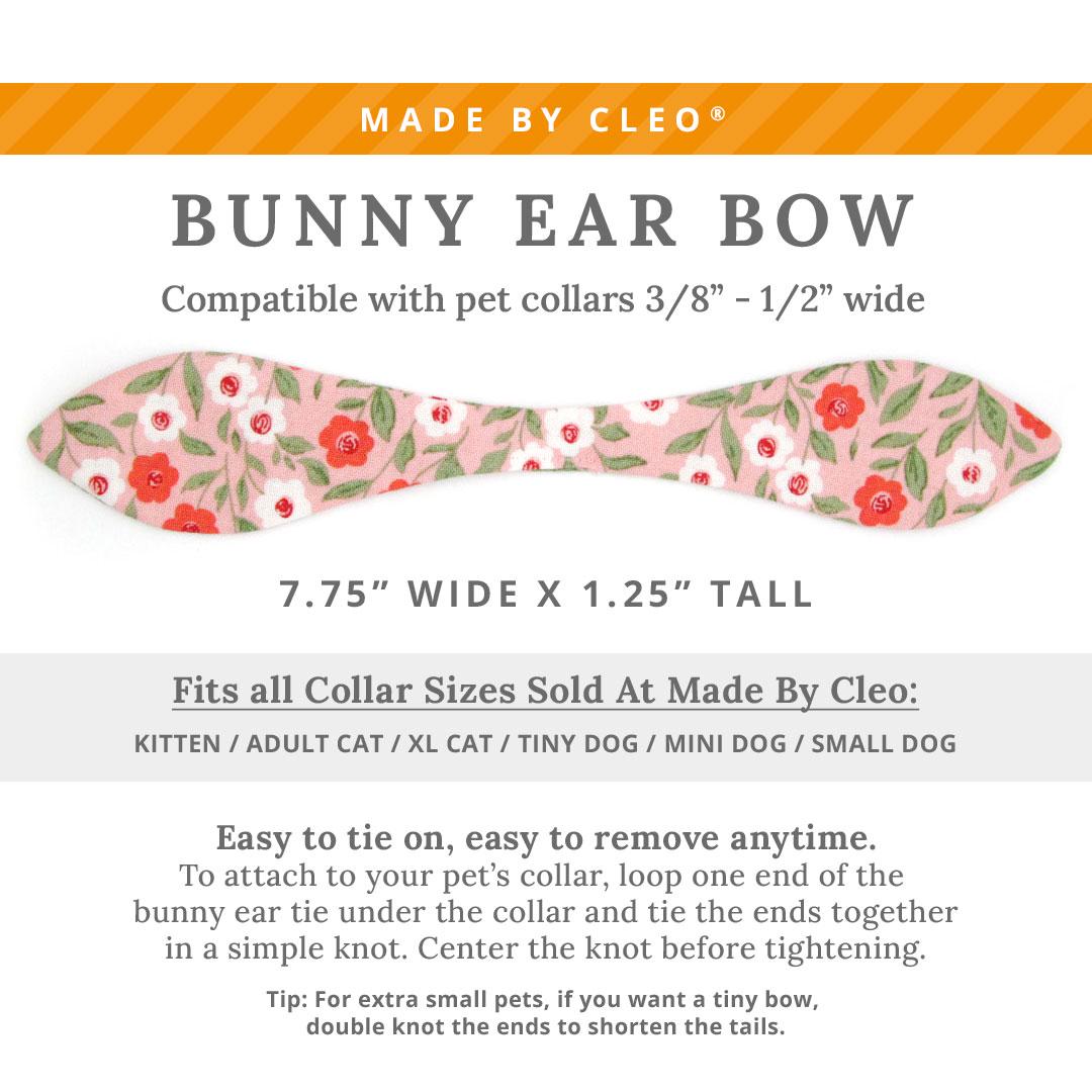 Cat Collar & Bunny Ear Bow Set - "Posies" - Pink Floral Cat Collar w/ Matching Bunny Bow Tie / Spring, Easter, Valentine's Day / Tie-On Scarf / Cat, Kitten + Small Dog Sizes