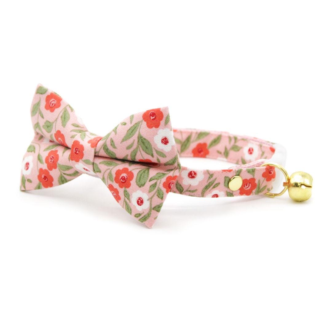 Bow Tie Cat Collar Set - "Posies" - Floral Pink Cat Collar with Bow Tie / Spring, Easter, Valentine's Day / Cat, Kitten, Small Dog Sizes