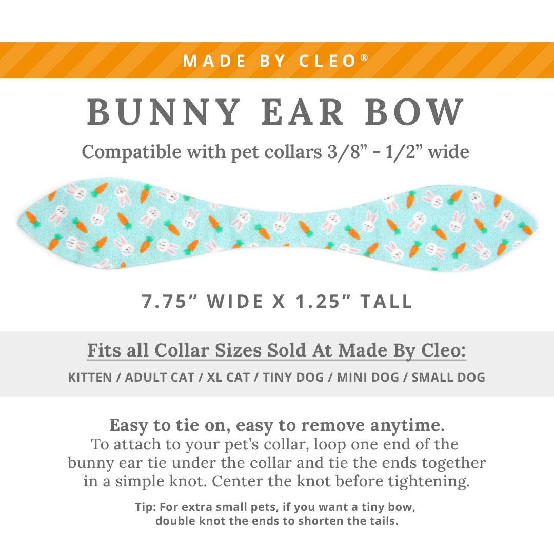 Cat Collar & Bunny Ear Bow Set - "Bunnies & Carrots Blue" - Easter Bunny Cat Collar w/ Matching Bunny Bow Tie / Tie-On Scarf / Cat, Kitten + Small Dog Sizes